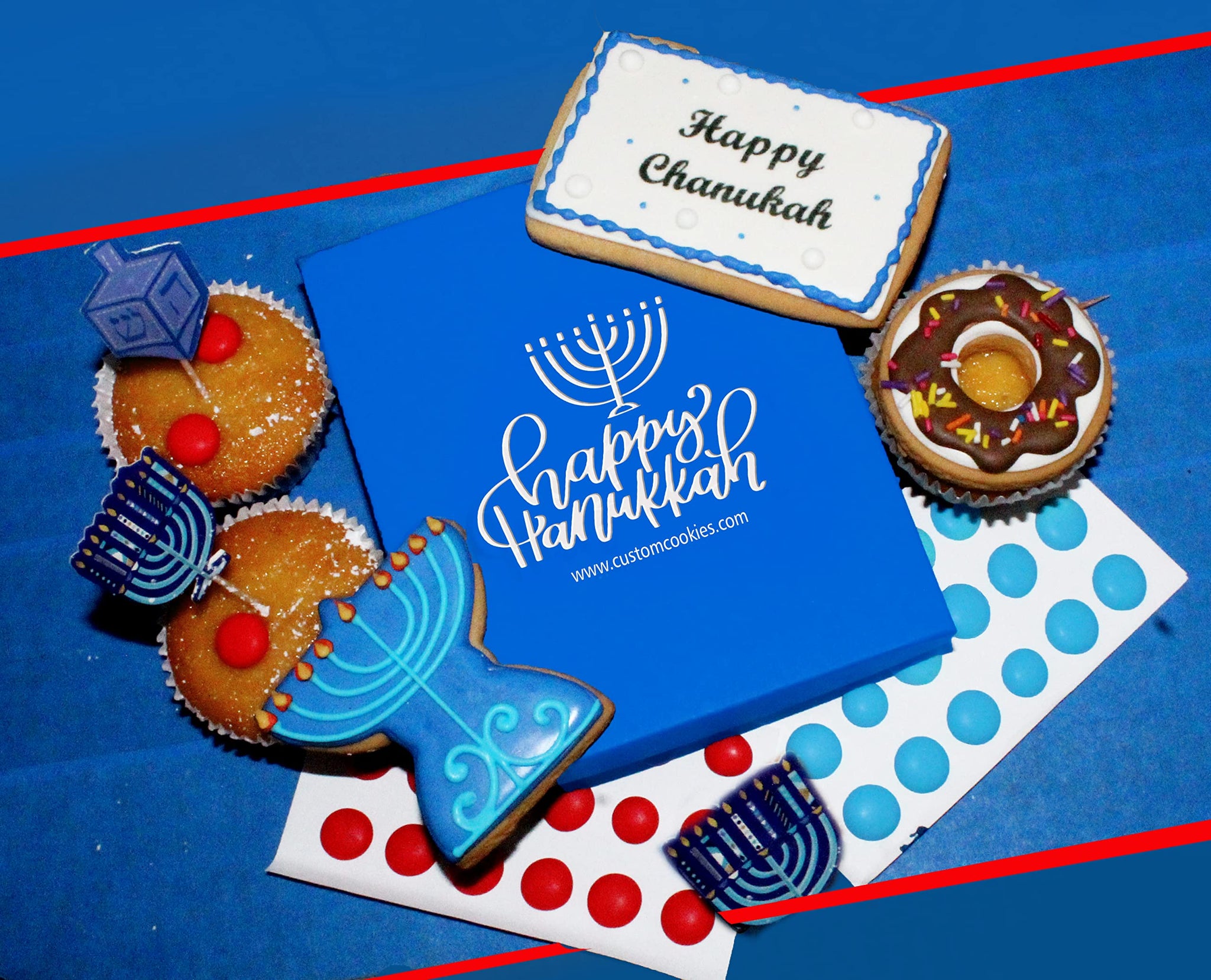 Hanukkah Cookie Gift Basket Hand Decorated Vanilla Sugar Cookies Gourmet Kosher Food Dessert Gift Box For Kids Adults Family Coworkers & Friends 3