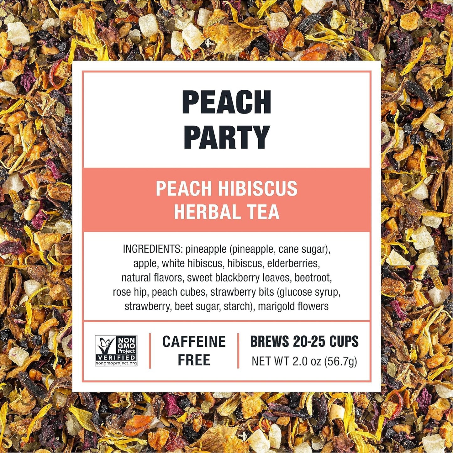 Tiesta Tea - Peach Party, Loose Leaf, Peach Hibiscus Herbal Brew, Premium Blend, Non-Caffeinated Fruit Blend, Makes Hot or Iced & Up to 25 Cups, 2oz