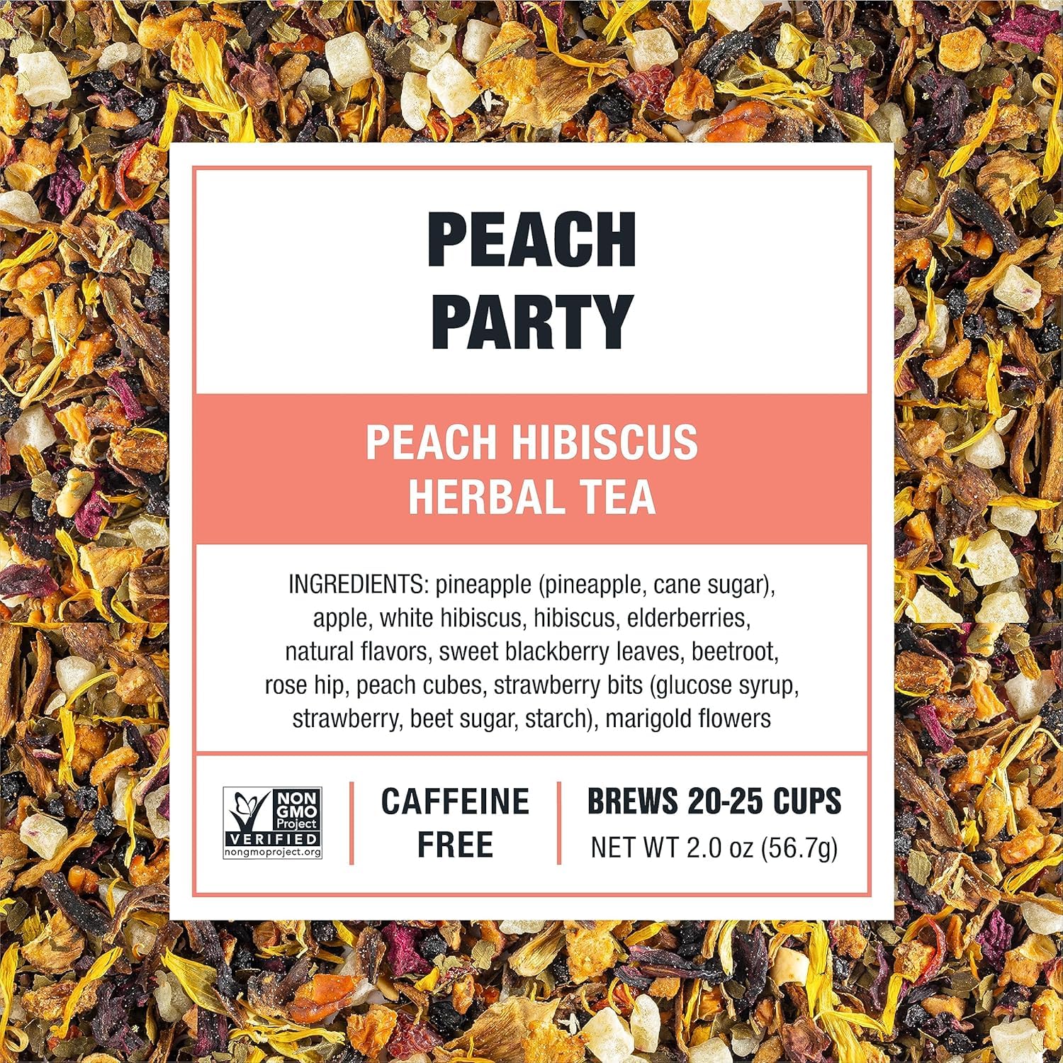 Tiesta Tea - Peach Party, Loose Leaf, Peach Hibiscus Herbal Brew, Premium Blend, Non-Caffeinated Fruit Blend, Makes Hot or Iced & Up to 25 Cups, 2oz