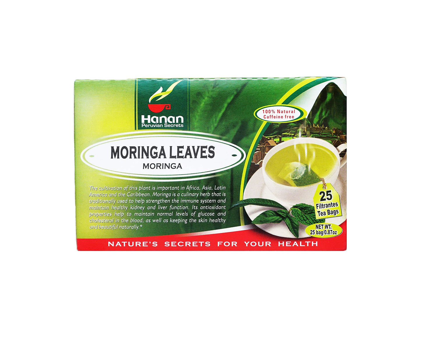 Hanan Peruvian Secrets Moringa Superfood Tea | 100% All-Natural Moringa Oleifera Leaves (Hojas) from Peru traditionally used to support a healthy