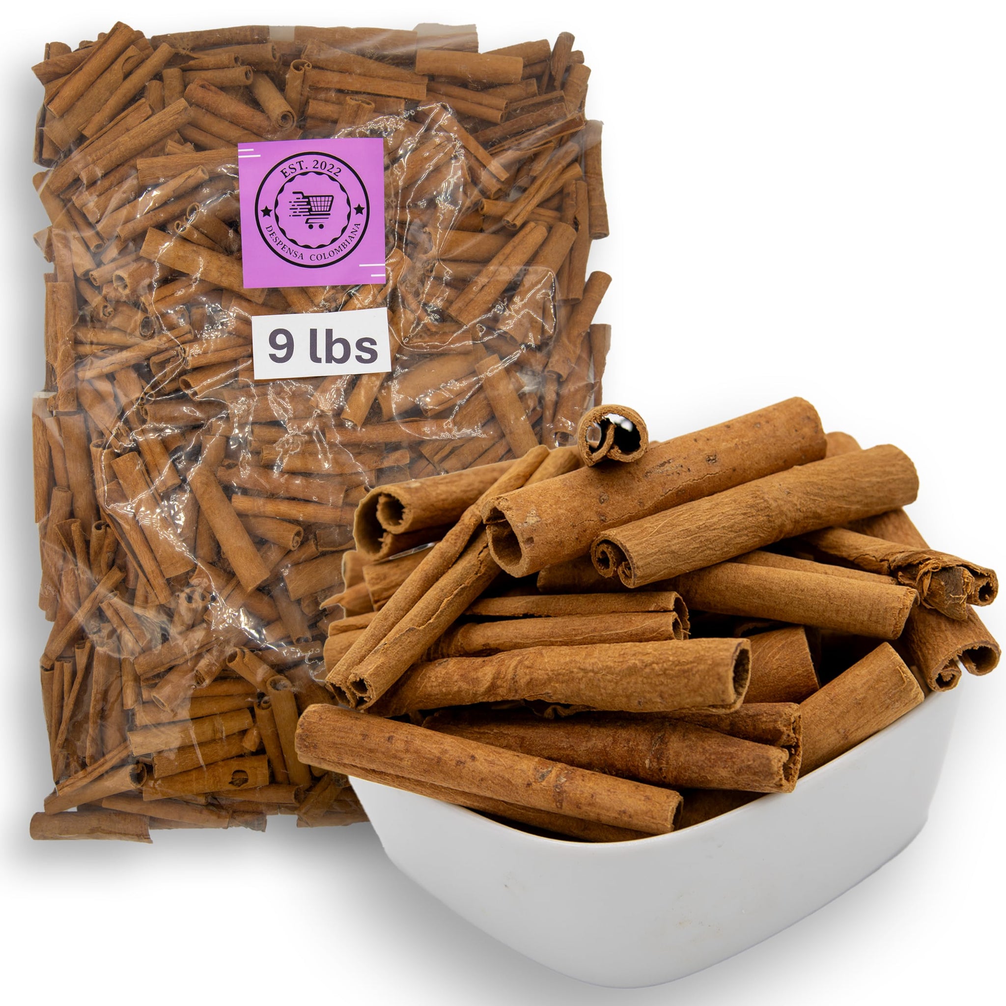 9 Lbs Cinnamon Sticks Bulk - 2.75” Bag of Canela en Rama by Despensa Colombiana - Decorative 9 lbs Canela Sticks for Cocktails, Baking and Flavoring