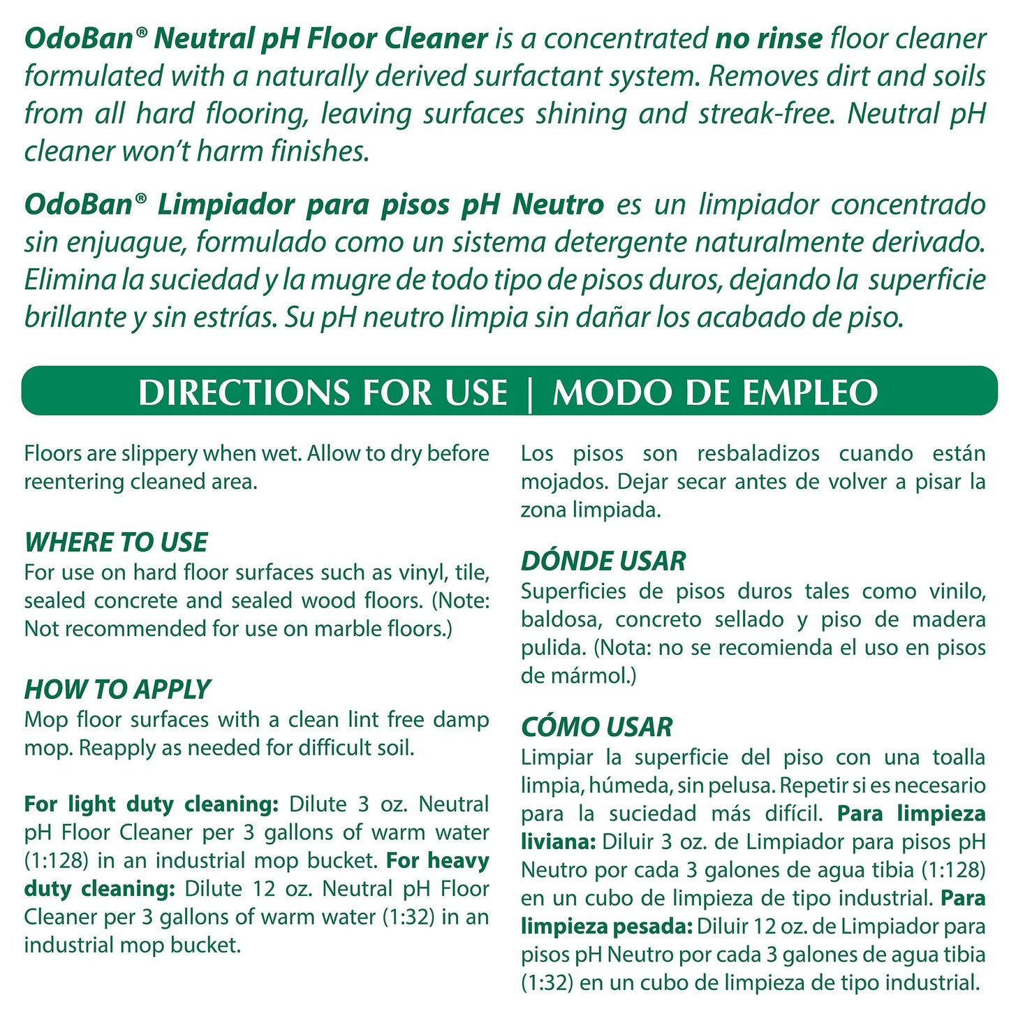 OdoBan Professional Series Neutral pH No Rinse Floor Cleaner Concentrate, Made in the USA, 4 Gallons