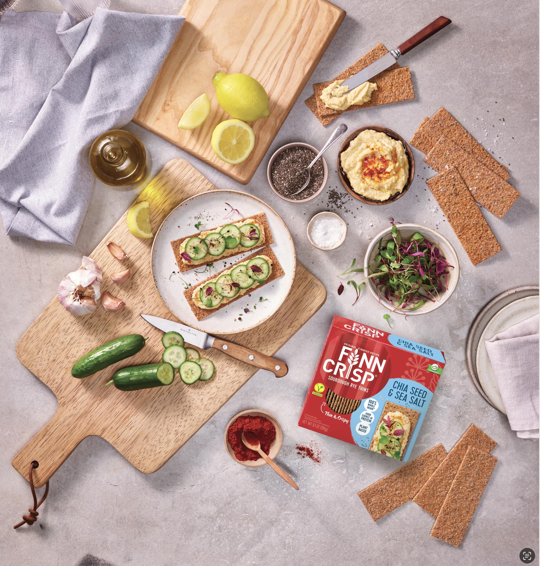 Finn Crisps Chia Seed Rye Crispbread, Thin Crispy Rye Authentic Finnish Sourdough Crispbread Crackers (6.8 oz Box)