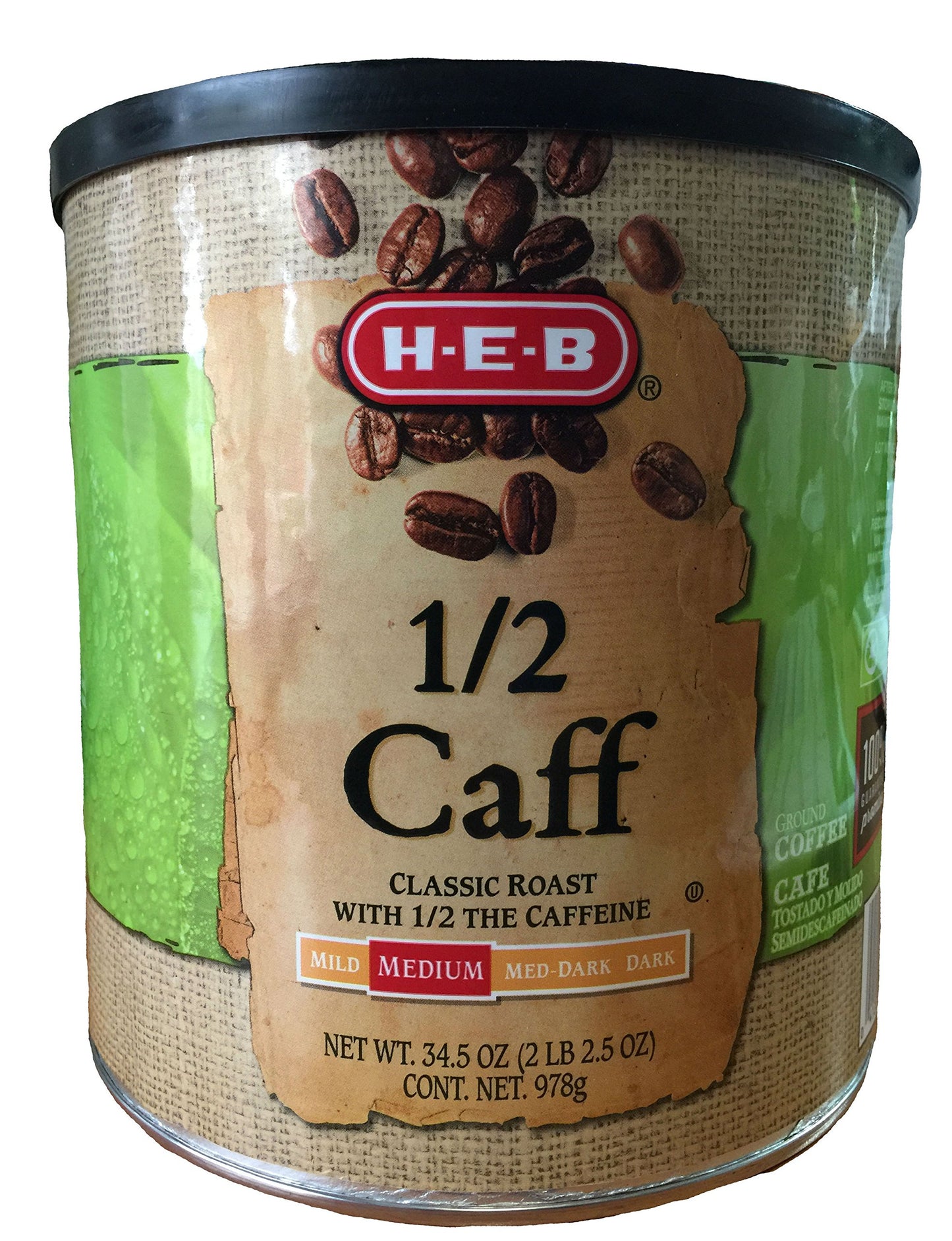 H?E?B 1/2 Caff Classic Roast Medium Roast Ground Coffee - 34.5 oz