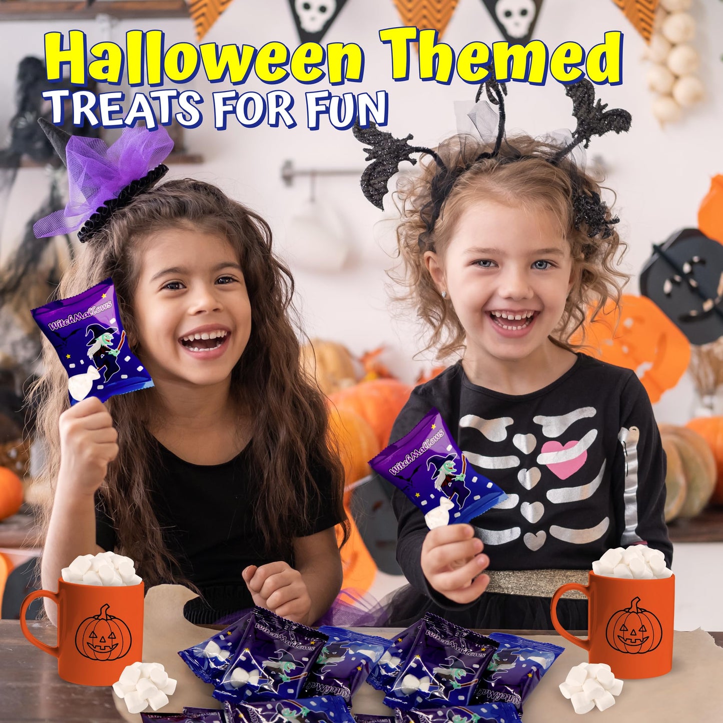 4E's Novelty 24 Pack Halloween Mini Marshmallows Indvidually Wrapped Vanilla Flavor - Halloweens Candy for Kids in Bulk, Snacks for Trick or Treat, 17