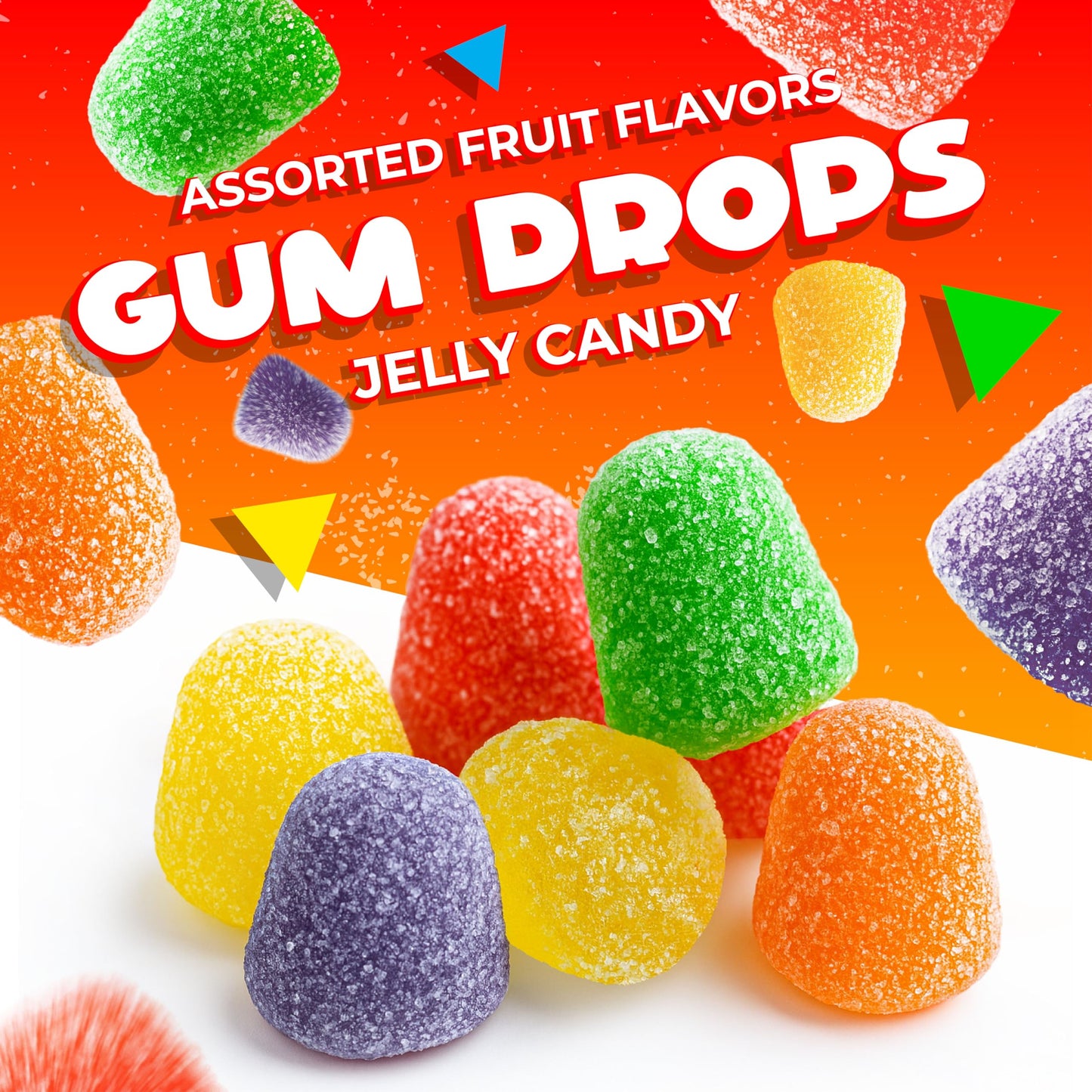 Gum Drops Jelly Candy | 1 Lb Bag | Assorted Fruit Flavors | Nostalgic Candy | Chewy Gumdrops in Strawberry, Orange, Grape, Lime & Pineapple | Old