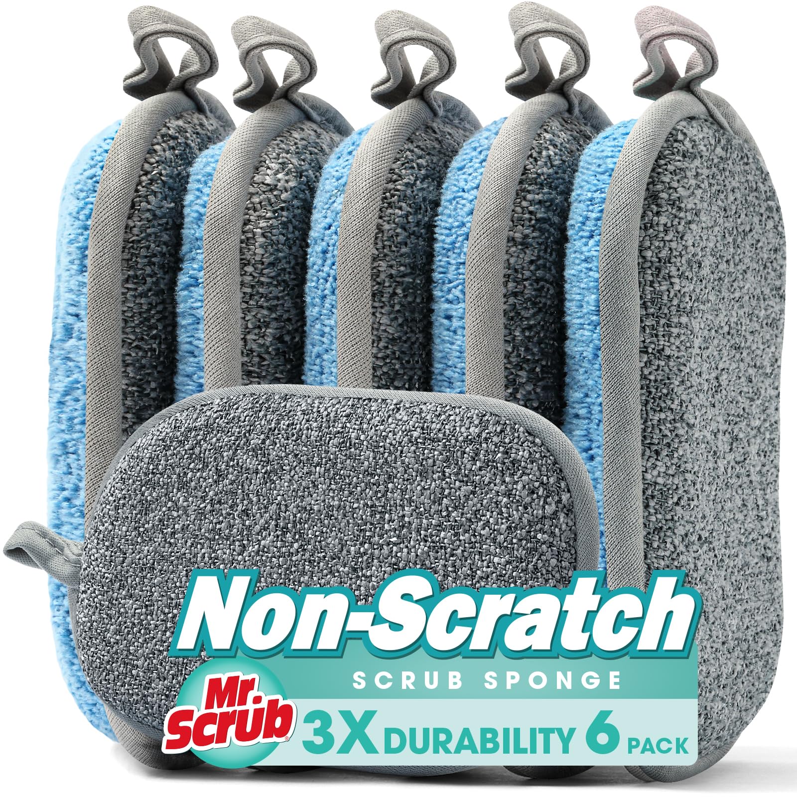 Sponges Kitchen Dish Sponge for Washing Dishes Cleaning Kitchen, All-Purpose, 6 Pack, Non Scratch, Rough Scrubbers Side for Non-Stick Cookware, Soft