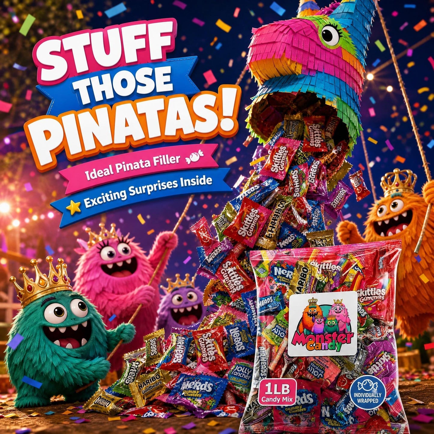 1 lb Bulk Candy Mix Variety Pack, Individually Wrapped Assorted Party Favors for Kids Goodie Bags, Pinata Stuffers and Birthday Treats