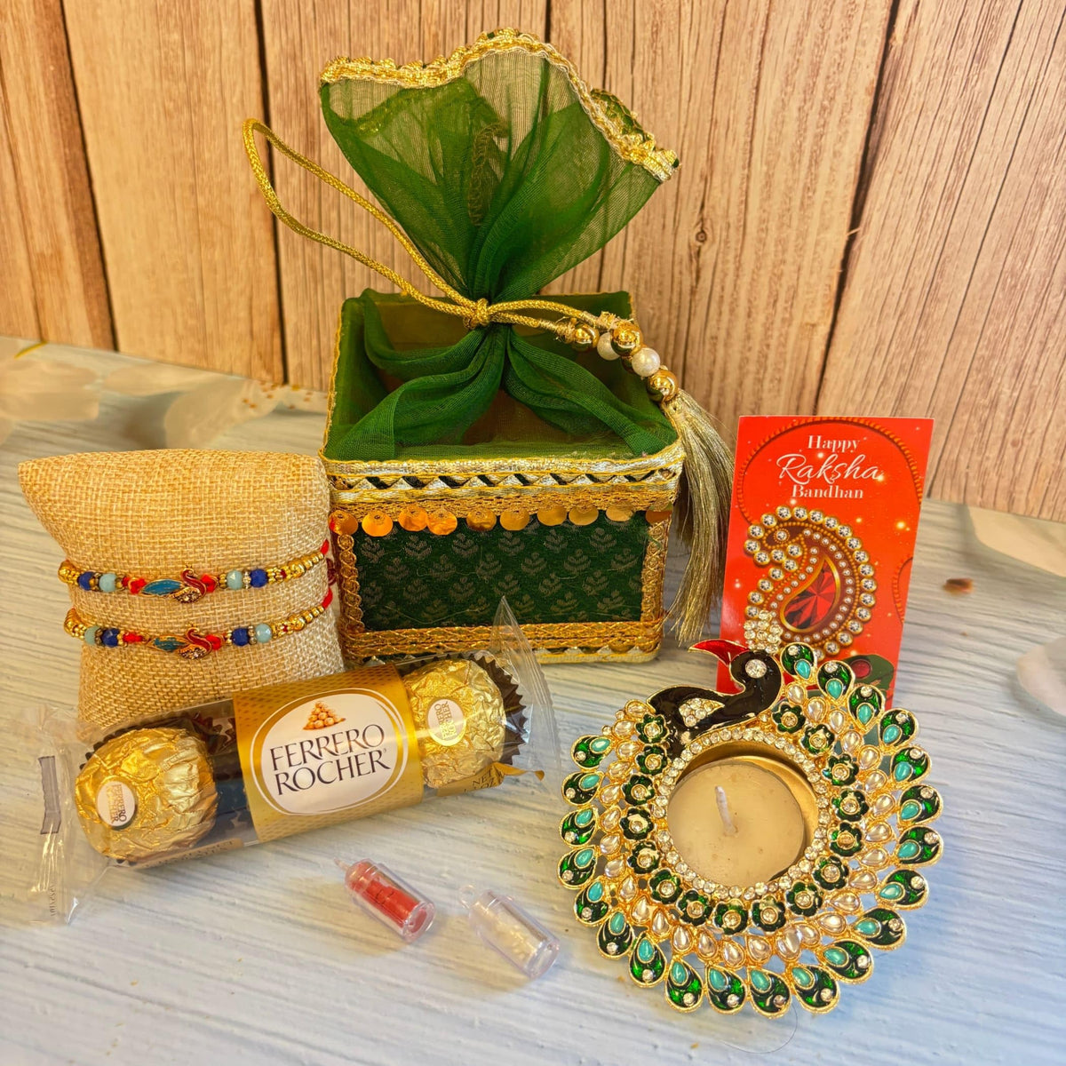 LoveNspire Raksha Bandhan Premium Gift Hamper for Brother & Bhabhi - Designer Rakhi Bracelet Set with Elegant Gift Box, Chocolates, & Roli Chawal