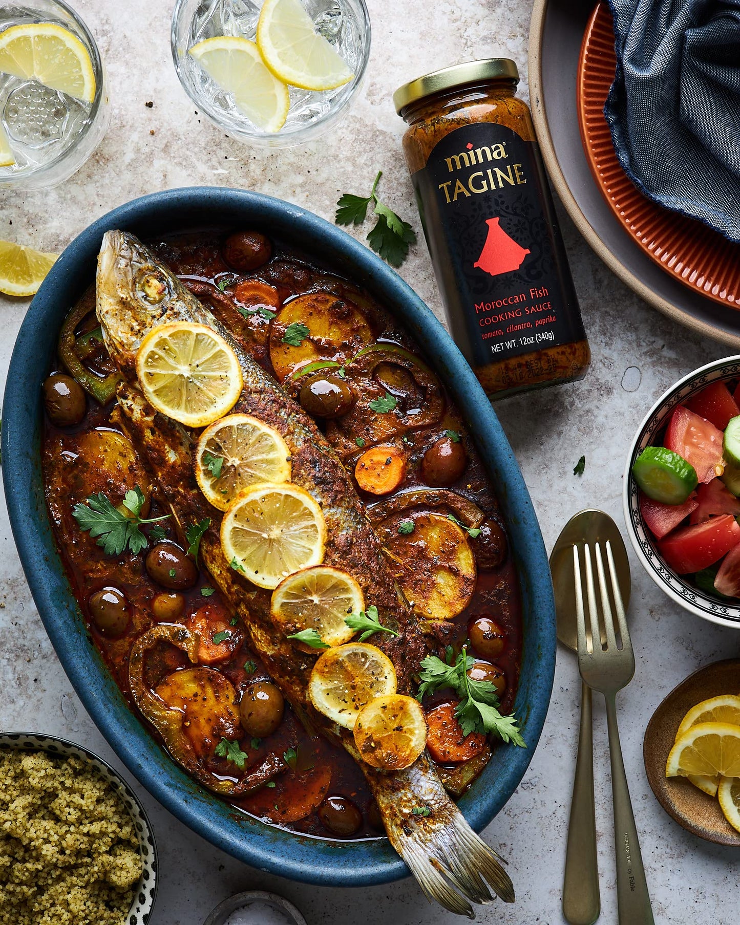 Mina Tagine Moroccan Fish Simmer Sauce Sauce, 12 oz - Tomato, Herbs & Spices, Moroccan Chermoula Sauce, Made with Lemon & Olive Oil, Tagine Seasoning