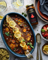 Mina Tagine Moroccan Fish Simmer Sauce Sauce, 12 oz - Tomato, Herbs & Spices, Moroccan Chermoula Sauce, Made with Lemon & Olive Oil, Tagine Seasoning