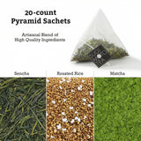SUGIMOTO TEA Japanese Genmaicha with Matcha Green Tea Bags 20 Count