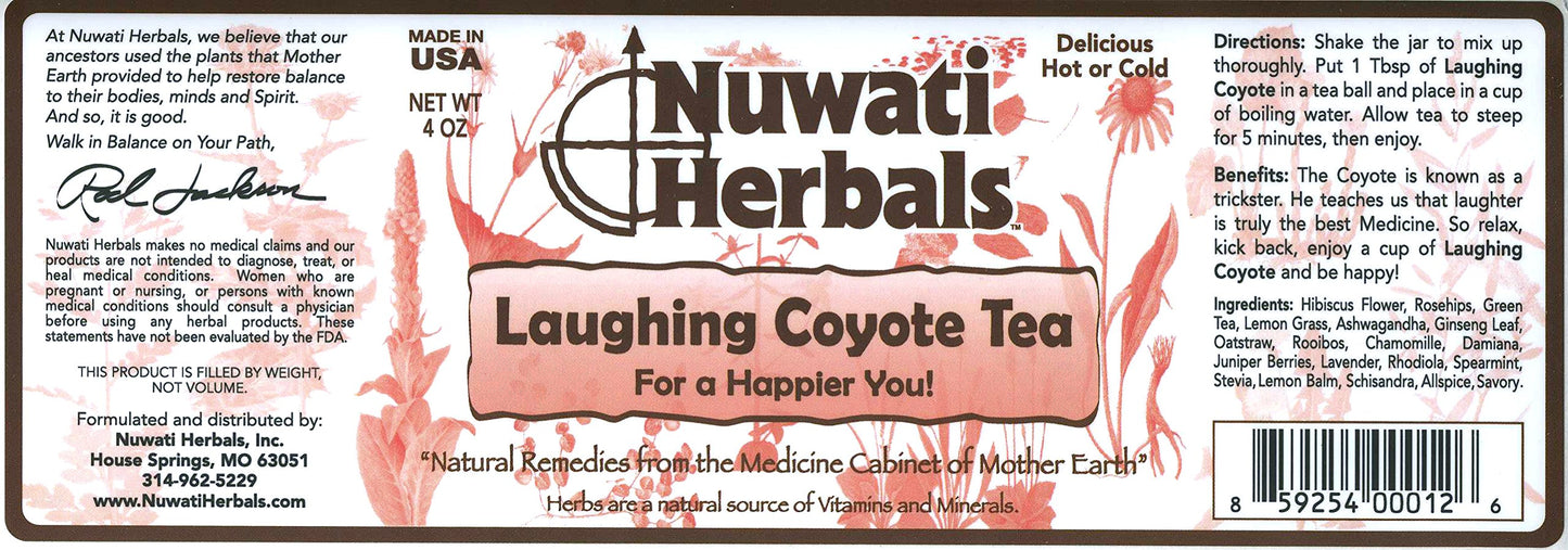 Nuwati Herbals Laughing Coyote Tea for a Happier You, Delicious Blend of Hibiscus, RoseHips, Green Tea Leaves and more for Relaxation, Loose Tea, 4