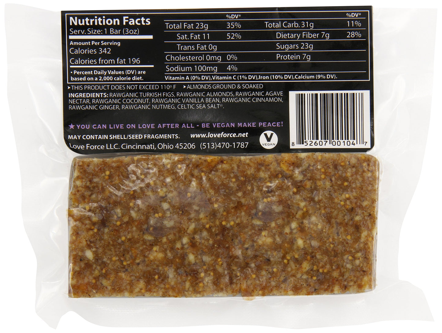 Love Force Rawganic Vegan Energy Bar, Fig Ginger, 3 Ounce