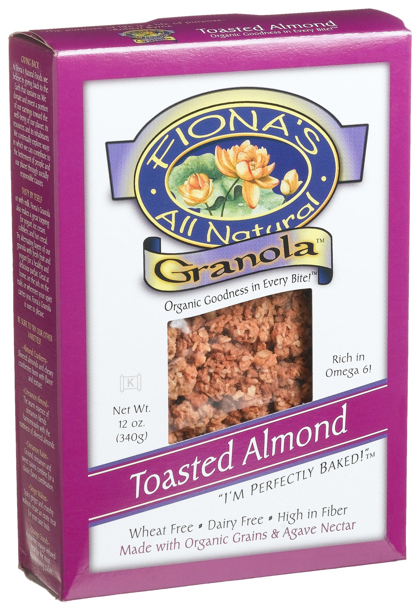 Fiona's All Natural Granola, Organic Toasted Almond, Wheat-Free, 12-Ounce Boxes (Pack of 6)