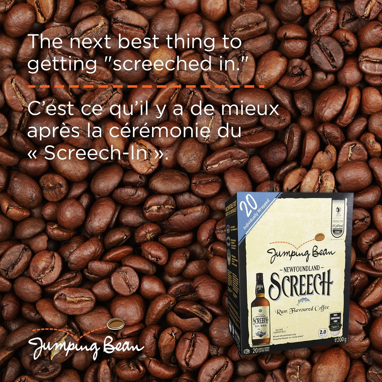 Jumping Bean Newfoundland Screech Rum Coffee,12ct{Imported from Canada}