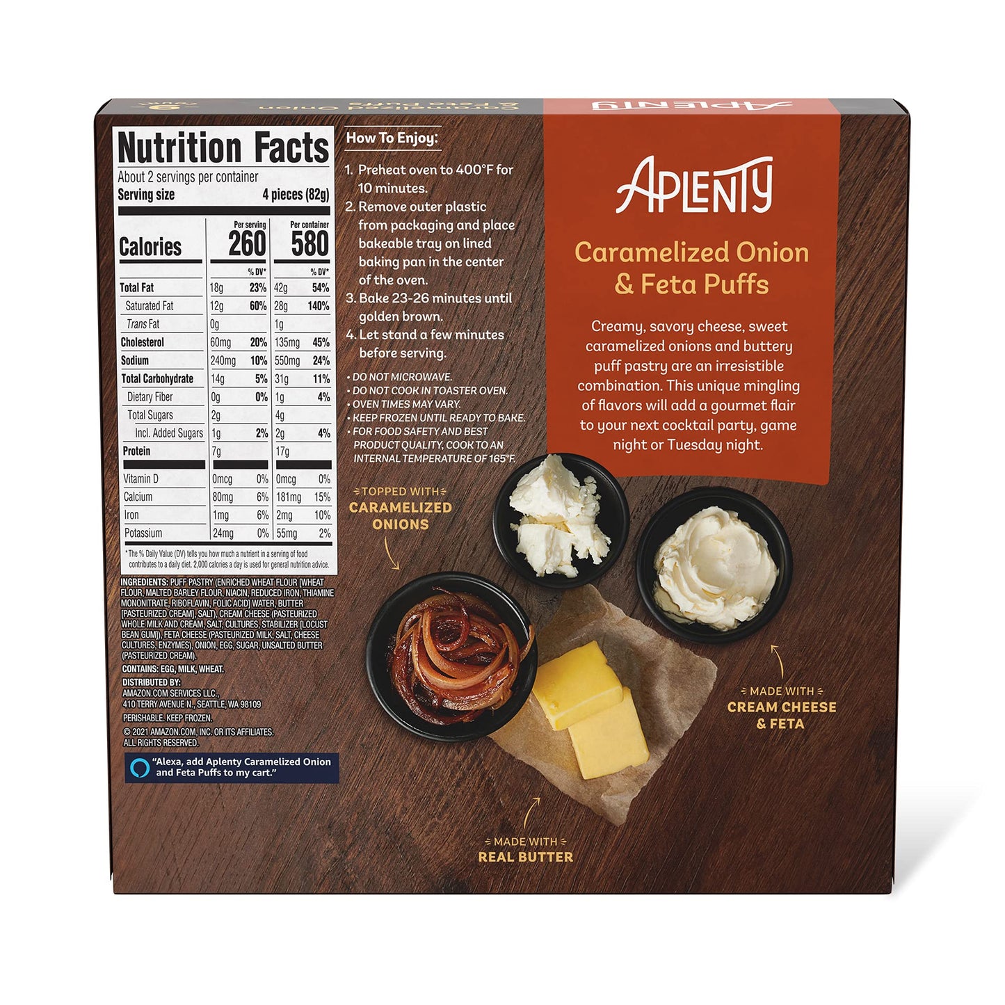 Amazon Brand, Aplenty Caramelized Onion & Feta Puffs, 6.6 Oz