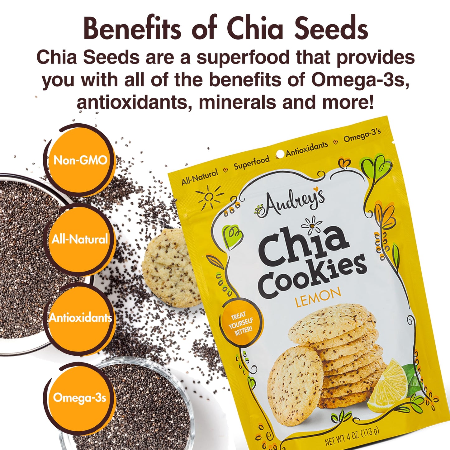 Audrey's Chia Cookies - (Lemon, 3 Pack), Natural, Antioxidants, Omega-3's, Non-GMO