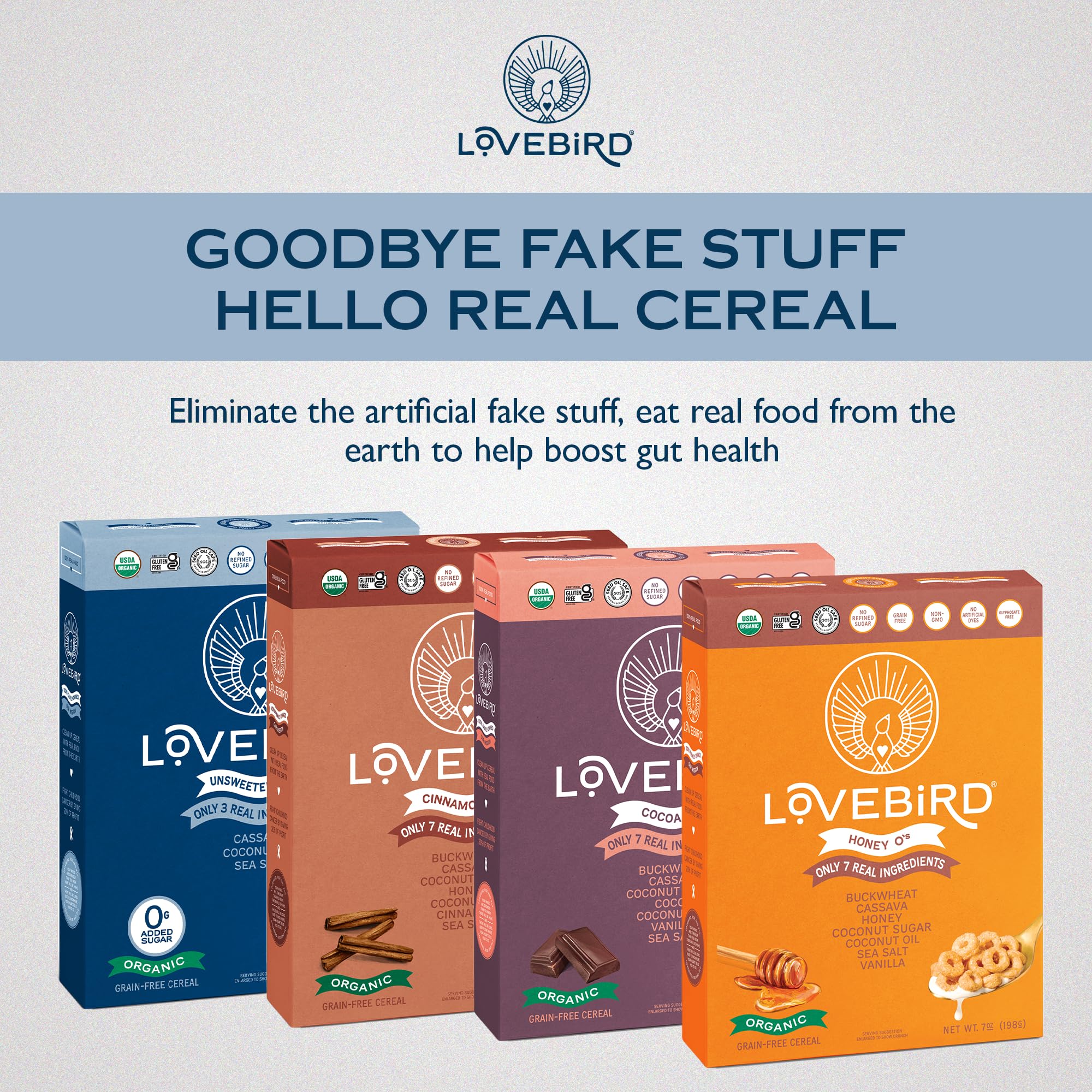 Lovebird Organic Cereal That Actually Tastes Good - 100% Real Food & Healthy Gluten Free Cereal, No Refined Sugar, Paleo, Keto Friendly Healthy Snacks