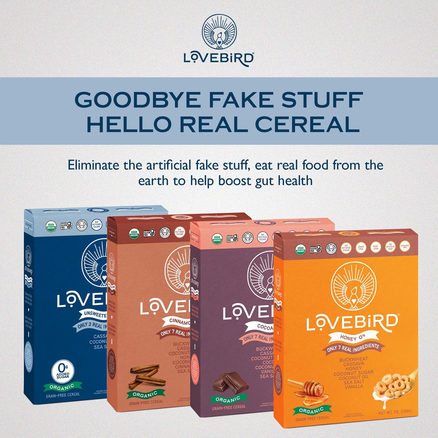 Lovebird Organic Cereal That Actually Tastes Good - 100% Real Food & Healthy Gluten Free Cereal, No Refined Sugar, Paleo, Keto Friendly Healthy Snacks