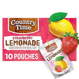 Country Time Ready to Drink Flavored with Other Natural Flavor Drink, 10 Pouches, for School Lunches and On-the-Go Hydration, Strawberry Lemonade, No