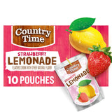 Country Time Ready to Drink Flavored with Other Natural Flavor Drink, 10 Pouches, for School Lunches and On-the-Go Hydration, Strawberry Lemonade, No