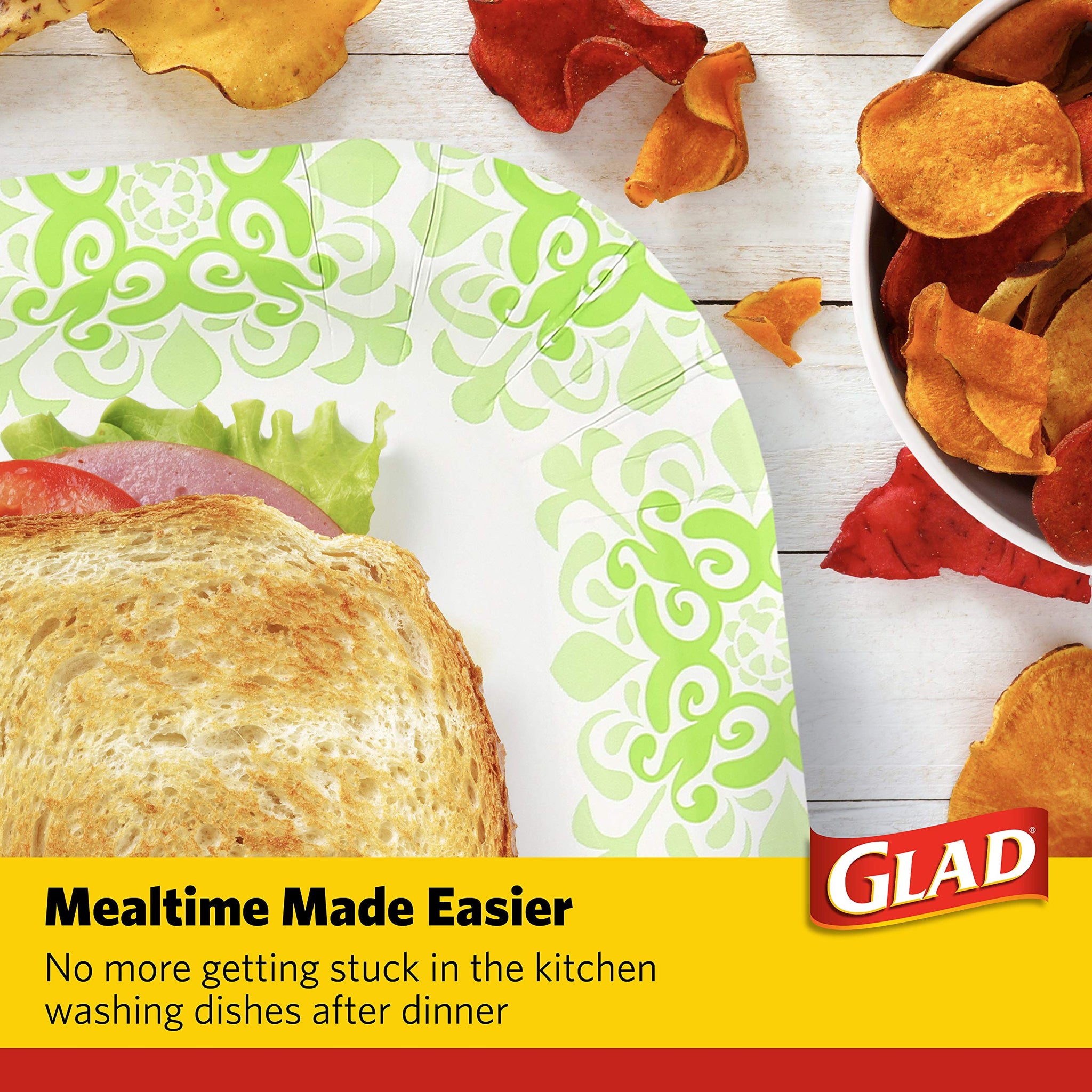 Glad Square Heavy Duty Paper Plates, Soak Proof and Cut Proof Disposable Plates for Parties and Everyday Meals, Microwaveable for Easy Serving, Green