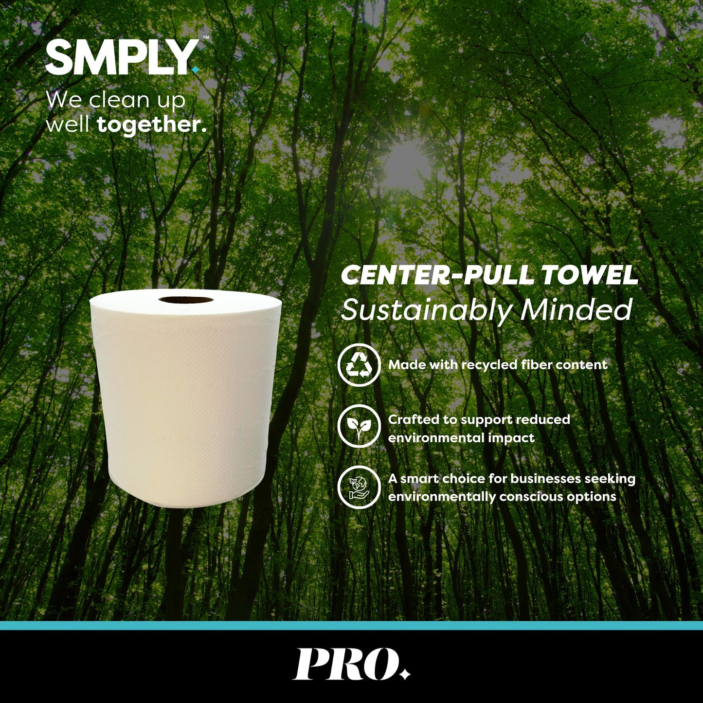 SMPLY PRO Center-Pull Towels, 6-Roll Case, 520’ Roll, 2-Ply White Disposable, Fits Universal Center-Pull Dispensers, Bulk Commercial Paper Towels