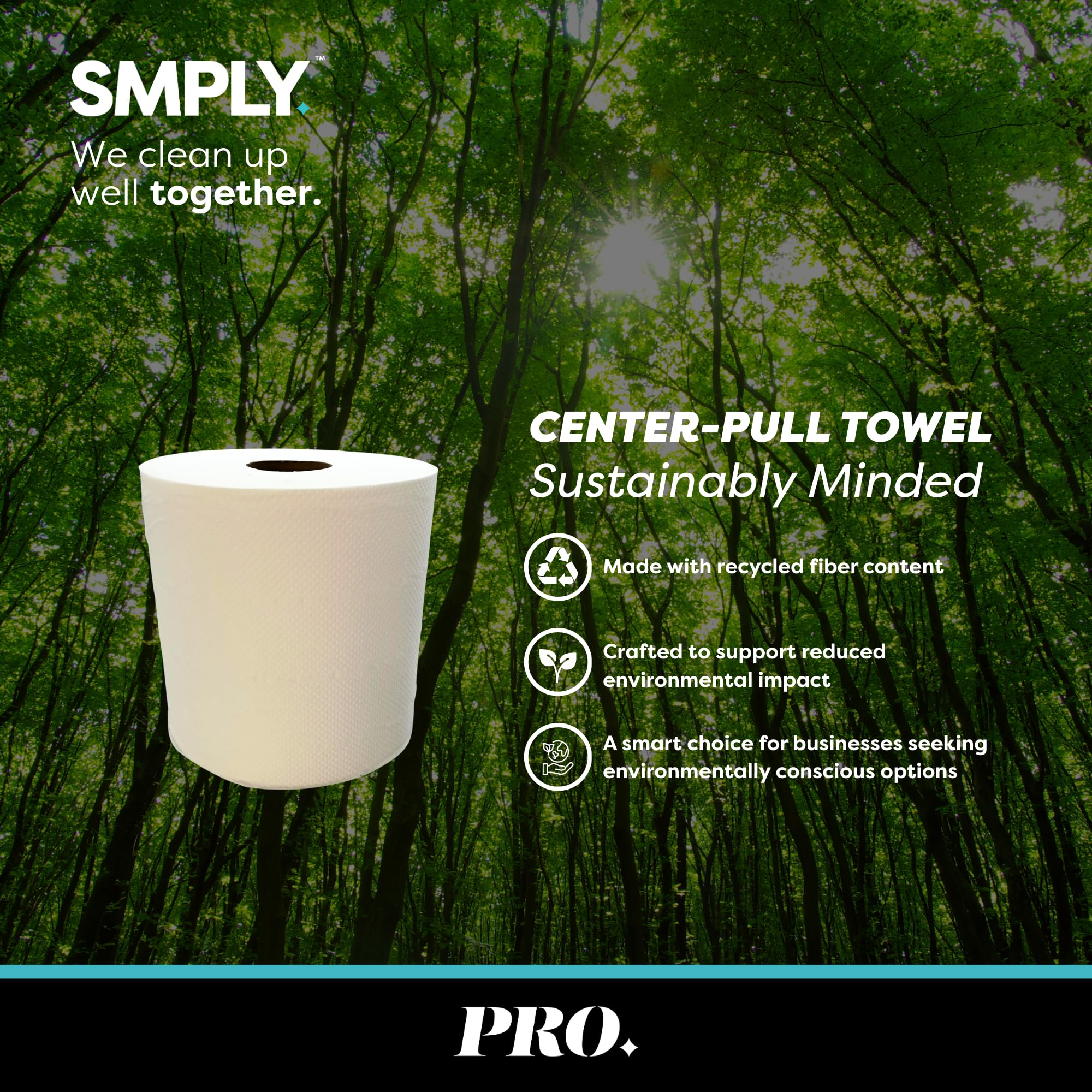 SMPLY PRO Center-Pull Towels, 6-Roll Case, 520’ Roll, 2-Ply White Disposable, Fits Universal Center-Pull Dispensers, Bulk Commercial Paper Towels