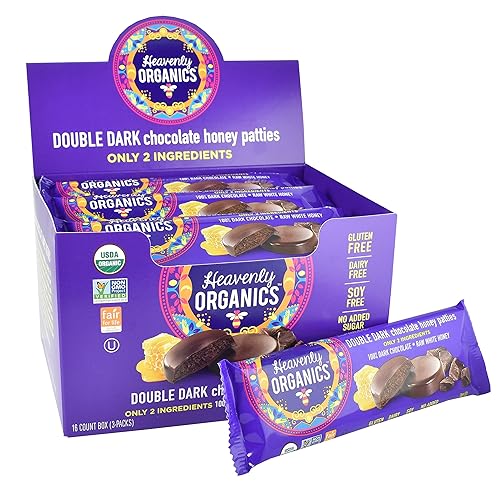 Heavenly Organics Double Dark Chocolate Honey Patties, 1.16 Ounce (Pack of 16)