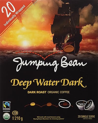 Jumping Bean Organic Coffee Single Serve Coffee Pods, Deep Water Dark, 20 Count