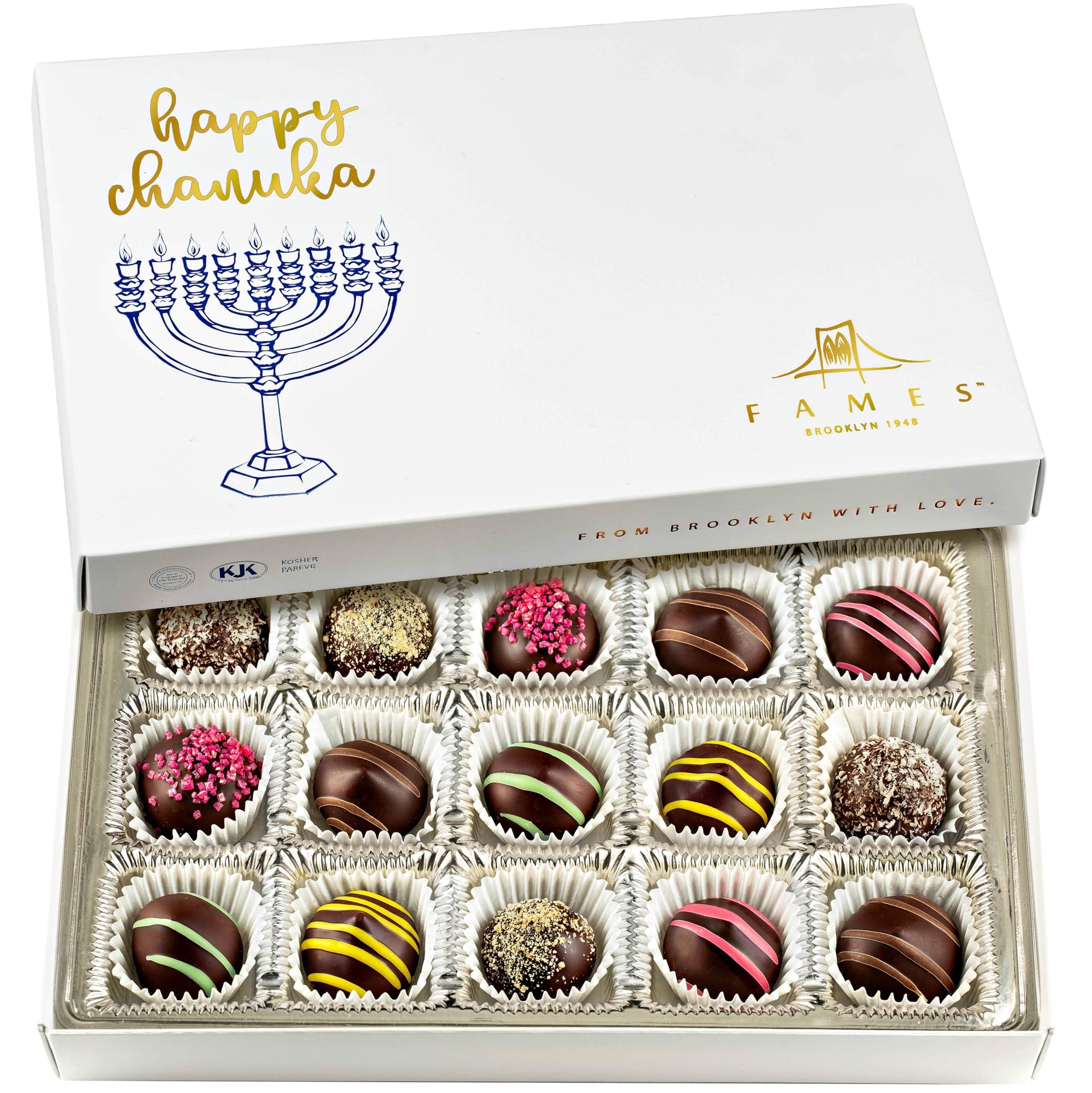Kosher Dark Chocolate Truffles Gift Box - A Delicious Dairy Free Hanukkah Chocolate Candy for Gifting - Box of Chocolates Chanukah Gift for Women