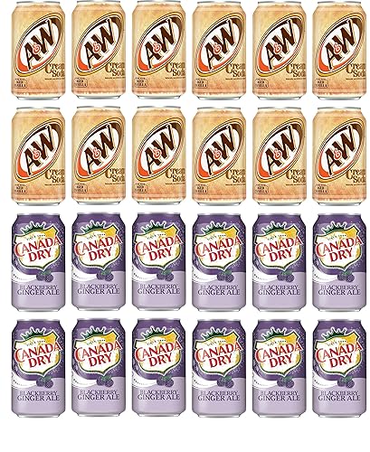 LUV-BOX Variety Soda pack , pack of 24 , 12 fl oz , A&W CREAM SODA - CAFFEINE FREE , CANADA DRY BLACKBERRY GINGER ALE