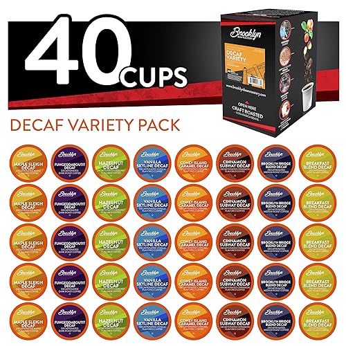 Brooklyn Beans Coffee Pods, Assorted Decaf Variety Pack - Compatible with Keurig K Cup Brewers Including 2.0 Coffee Makers, 40 Count, Perfect