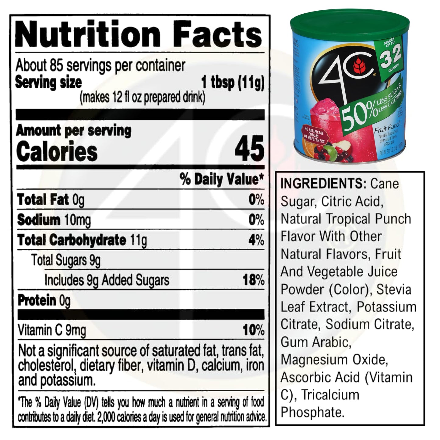 4C Reduced Sugar Powdered Drink Mix Canisters, Iced Tea 1 Pack, 28 Quarts, Family Sized Canister, Thirst Quenching & Refreshing Flavors (Fruit Punch