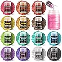 Aheroi Edible Glitter Set, 15 Colors Luster Dust Edible Set, Shimmering Glitter for Drinks Powder Glitter for Fondant, Cocktail Glitter for Cakes