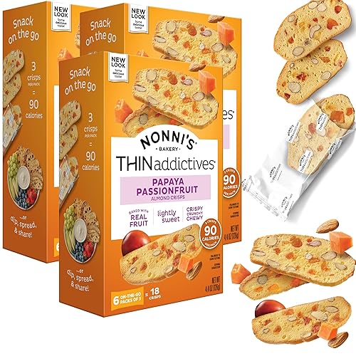 Nonni's THINaddictives Almond Thin Cookies - 3 Boxes Papaya & Passionfruit Cookie Thins Biscotti Italian Individually Wrapped Kosher Coffee 4.4