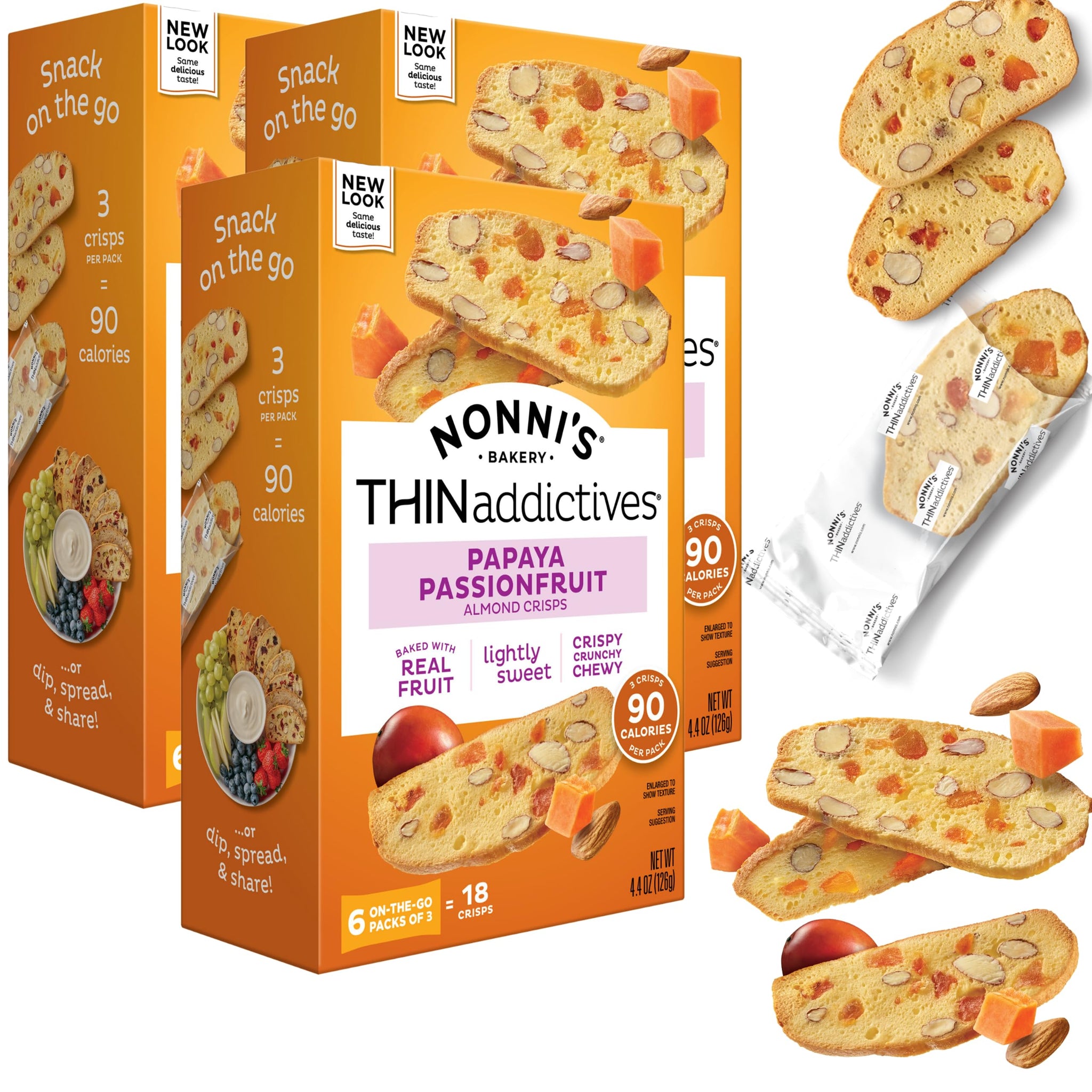 Nonni's THINaddictives Almond Thin Cookies - 3 Boxes Papaya & Passionfruit Cookie Thins Biscotti Italian Individually Wrapped Kosher Coffee 4.4