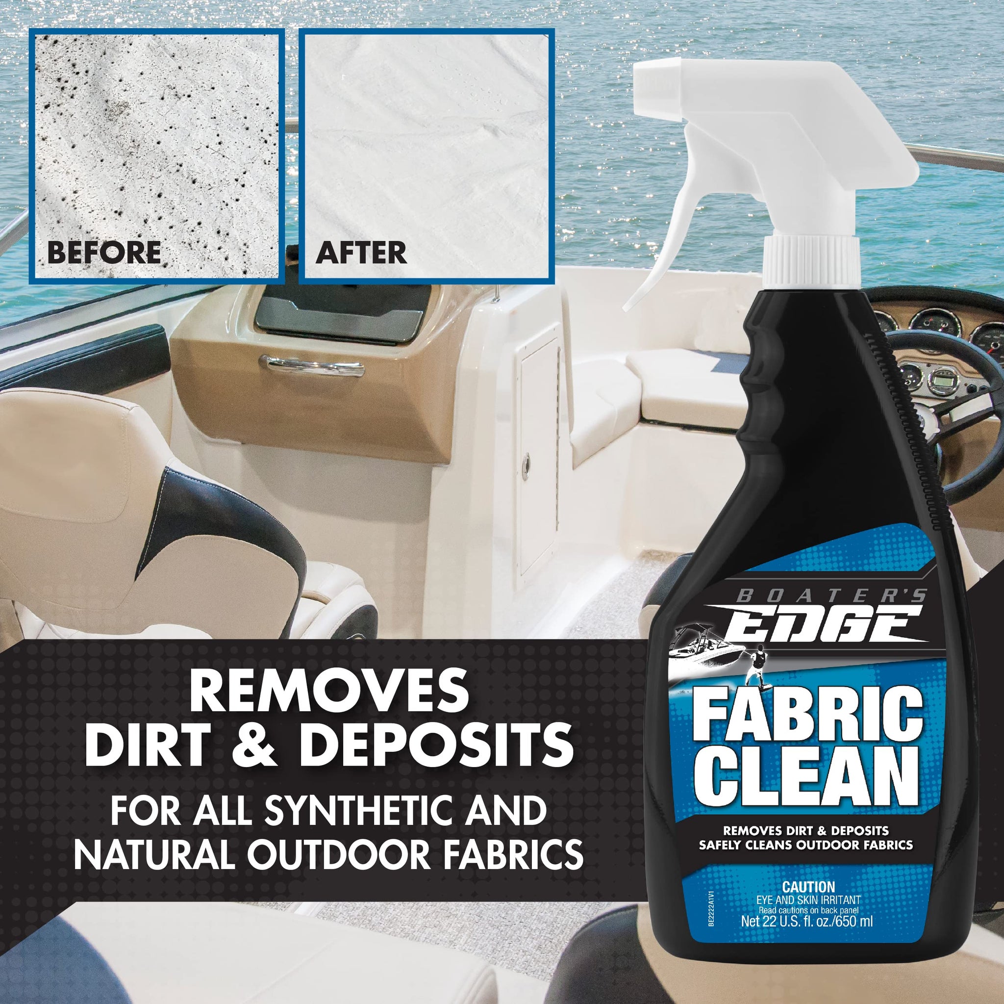 BOATER'S EDGE Fabric Clean - Marine Grade Fabric & Canvas Cleaner + Stain Remover - 32 OZ (BE2222)