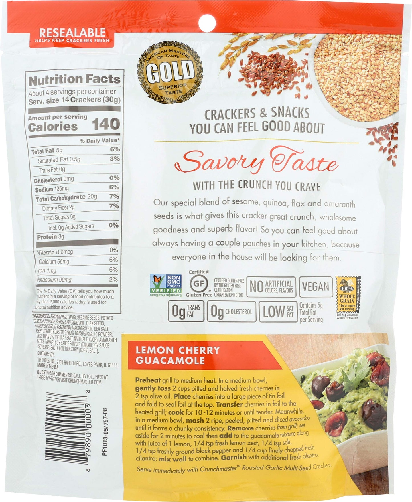 Crunchmaster Multi-Seed Crackers, Roasted Garlic, 4.5 oz.
