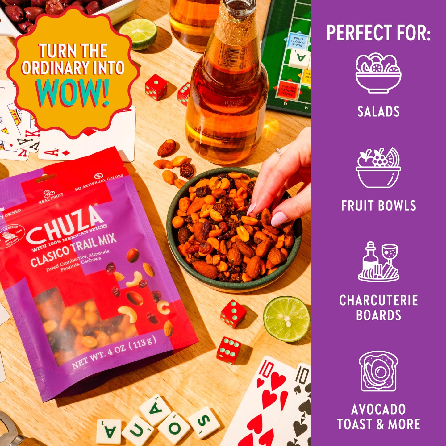 CHUZA Clasico Trail Mix - Semi Spicy Sweet Snack with 100% Mexican Spices - Dried Cranberries, Almonds, Peanuts & Cashews - High Protein - 4 oz (2pk)