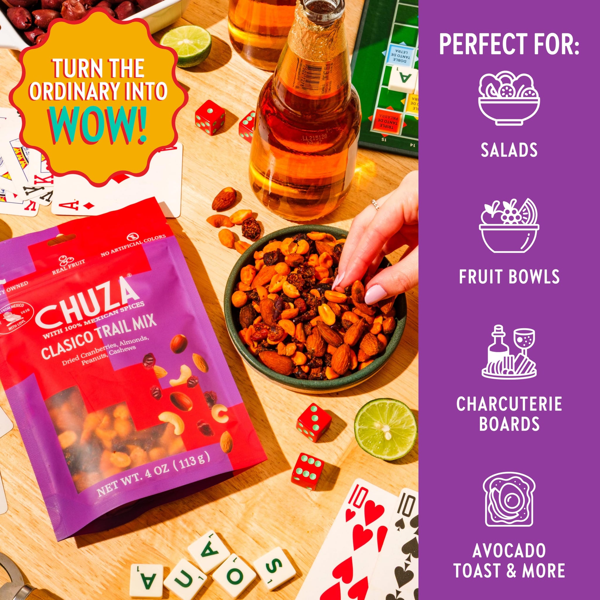 CHUZA Clasico Trail Mix - Semi Spicy Sweet Snack with 100% Mexican Spices - Dried Cranberries, Almonds, Peanuts & Cashews - High Protein - 4 oz (2pk)