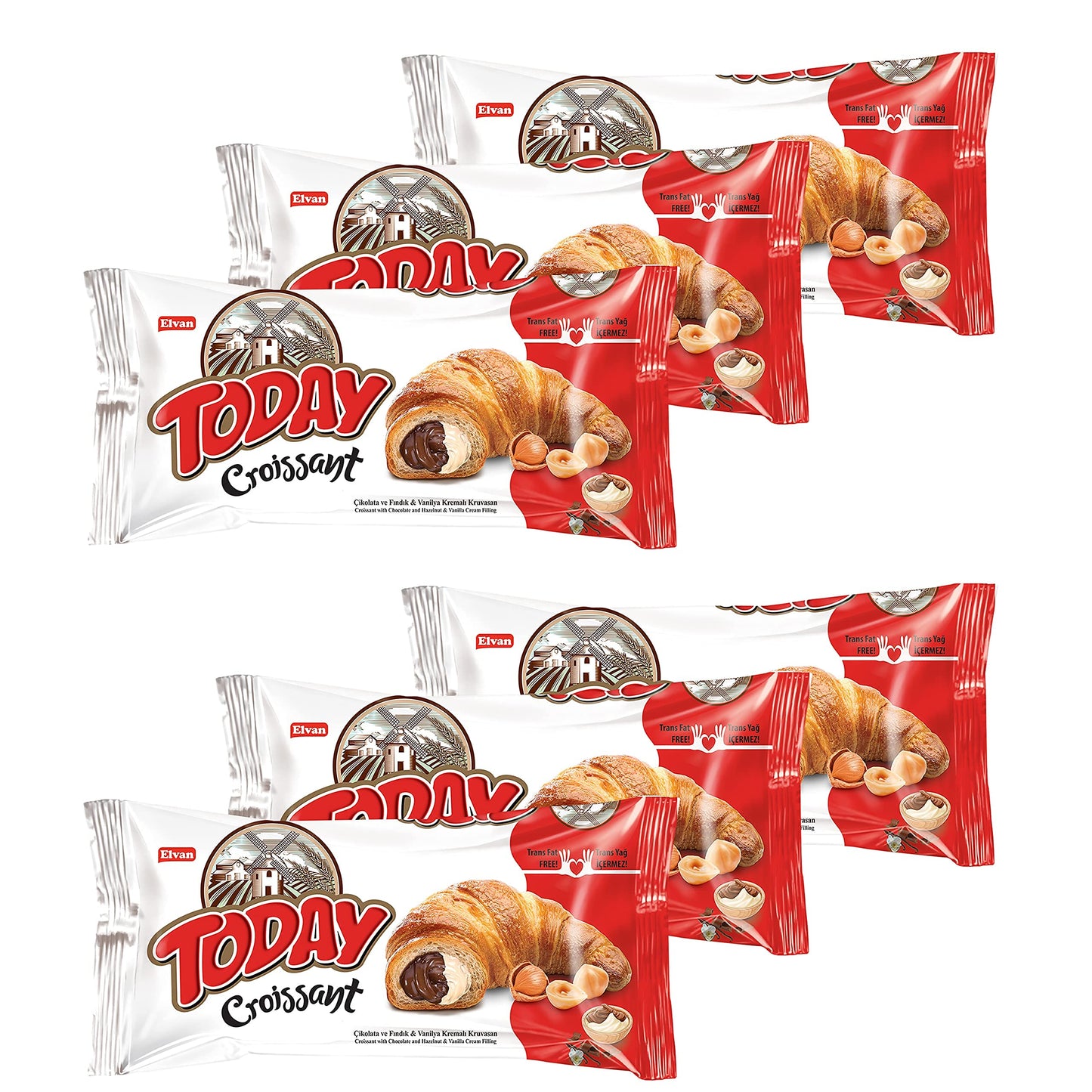 Elvan Today Chocolate & Vanilla Croissants (Pack of 6) | Individually Wrapped, Buttery Soft Croissant, Ready to eat Breakfast Pastry, or Lunchbox
