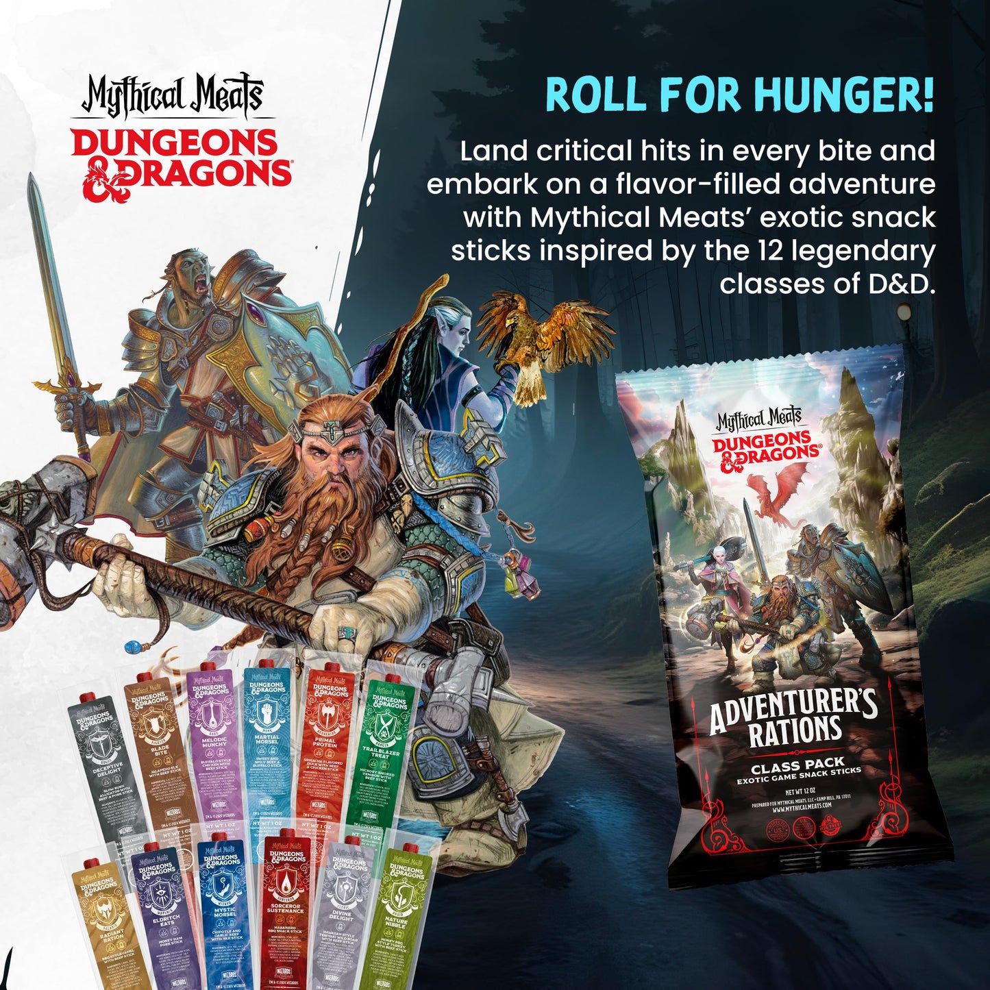 Mythical Meats Beef Jerky Snack Packs - Dungeons and Dragons gifts for Men - Exotic Meat Stick Variety Pack - High Protein, Low Sugar, Keto-Friendly
