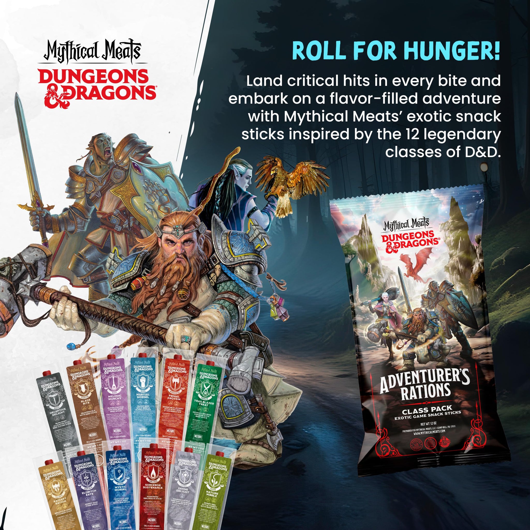 Mythical Meats Beef Jerky Snack Packs - Dungeons and Dragons gifts for Men - Exotic Meat Stick Variety Pack - High Protein, Low Sugar, Keto-Friendly