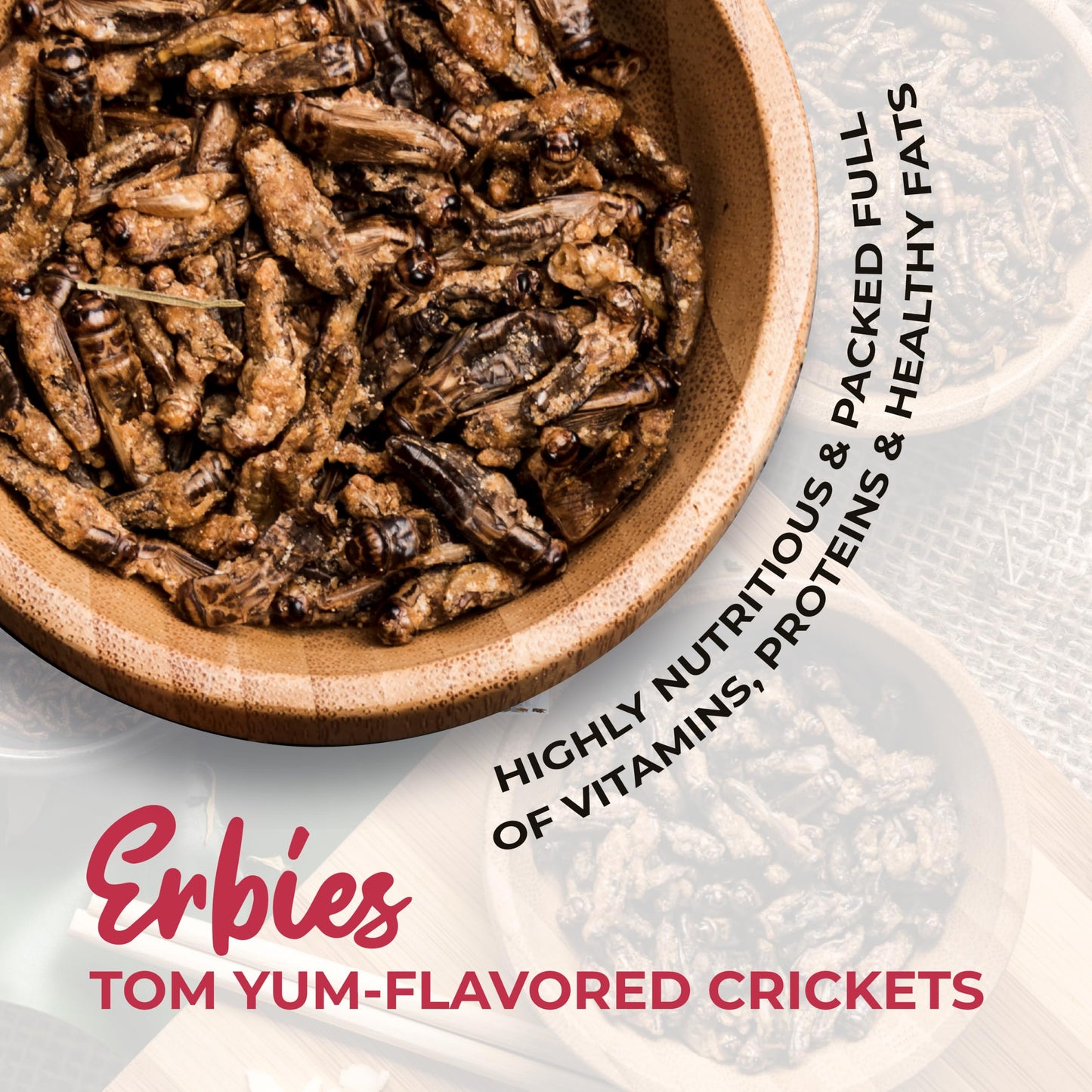 Erbies Edible Crickets for Humans, Exotic Food Bug Snacks & High Protein Edible Cricket Snacks for Humans, Tom Yum Flavor 15g Bag