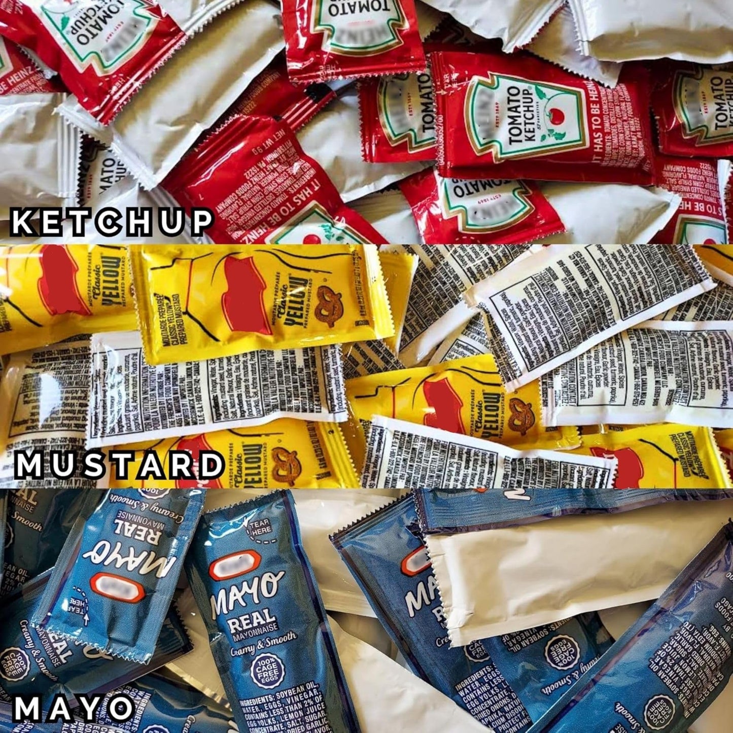 25 Ketchup, 25 Mustard & 25 Mayo Packets - 75 Total Condiment Packs (approximately 25 packets each)