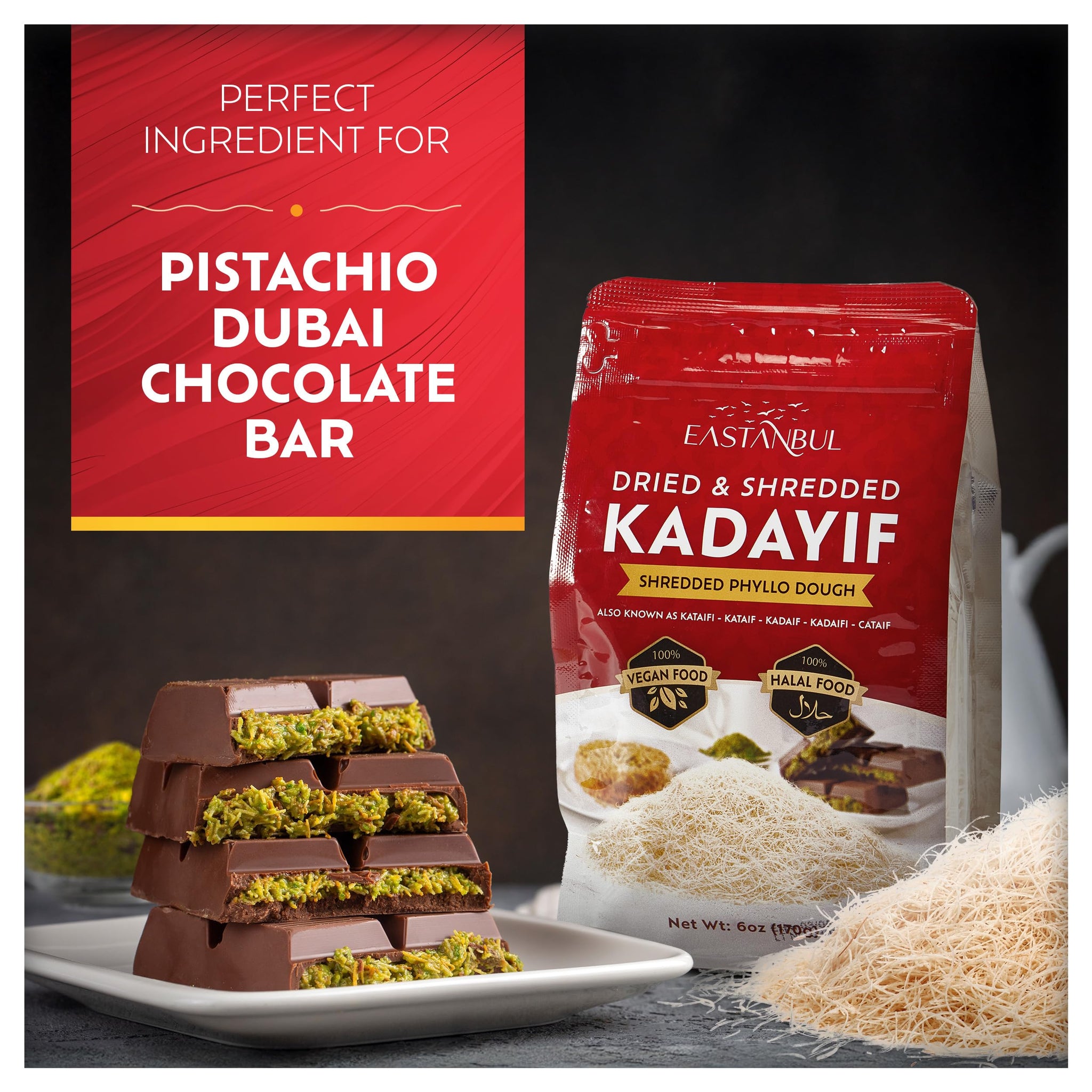 Eastanbul Dried & Chopped Kataifi Shredded Fillo Dough, Kurutulmus Kadayif Pastry Dough, Ingredient for The Viral Dubai Pistachio Chocolate Bar