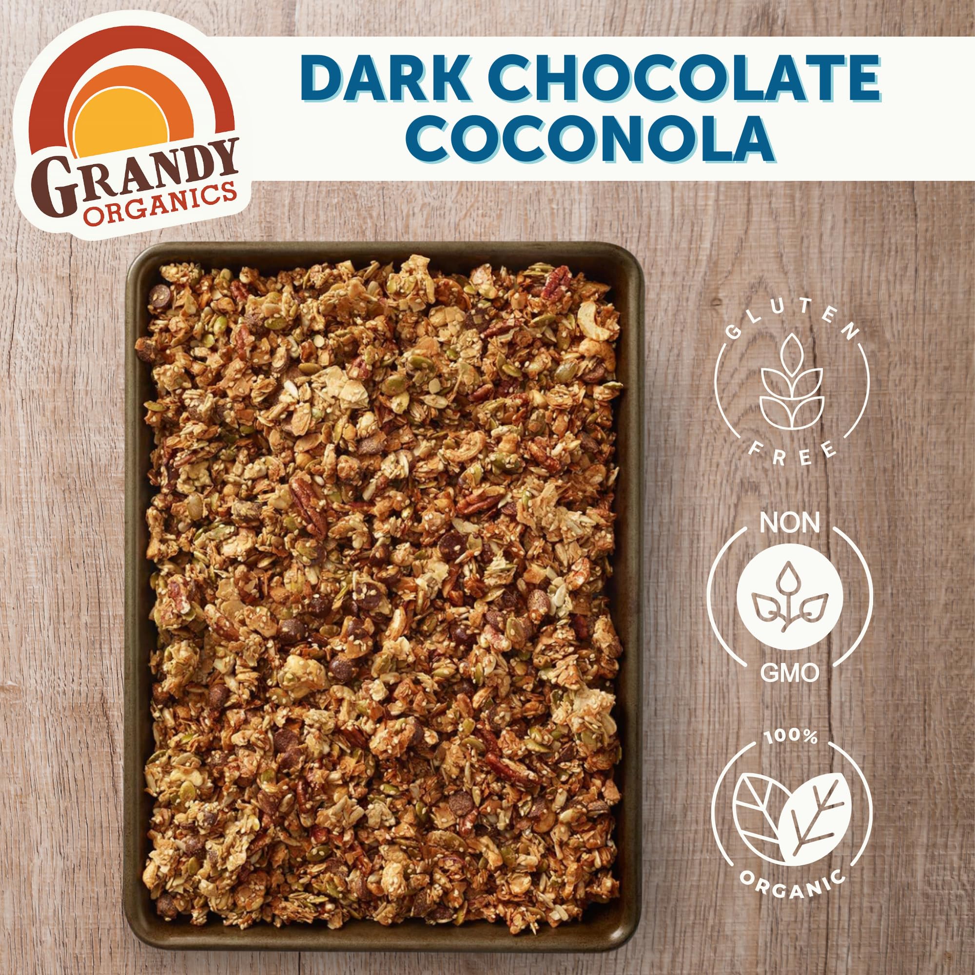 Grandy Organics Dark Chocolate Coconola - Certified Organic Grain Free Granola - 7g Protein - Gluten Free, Non GMO, Vegan & Paleo Friendly