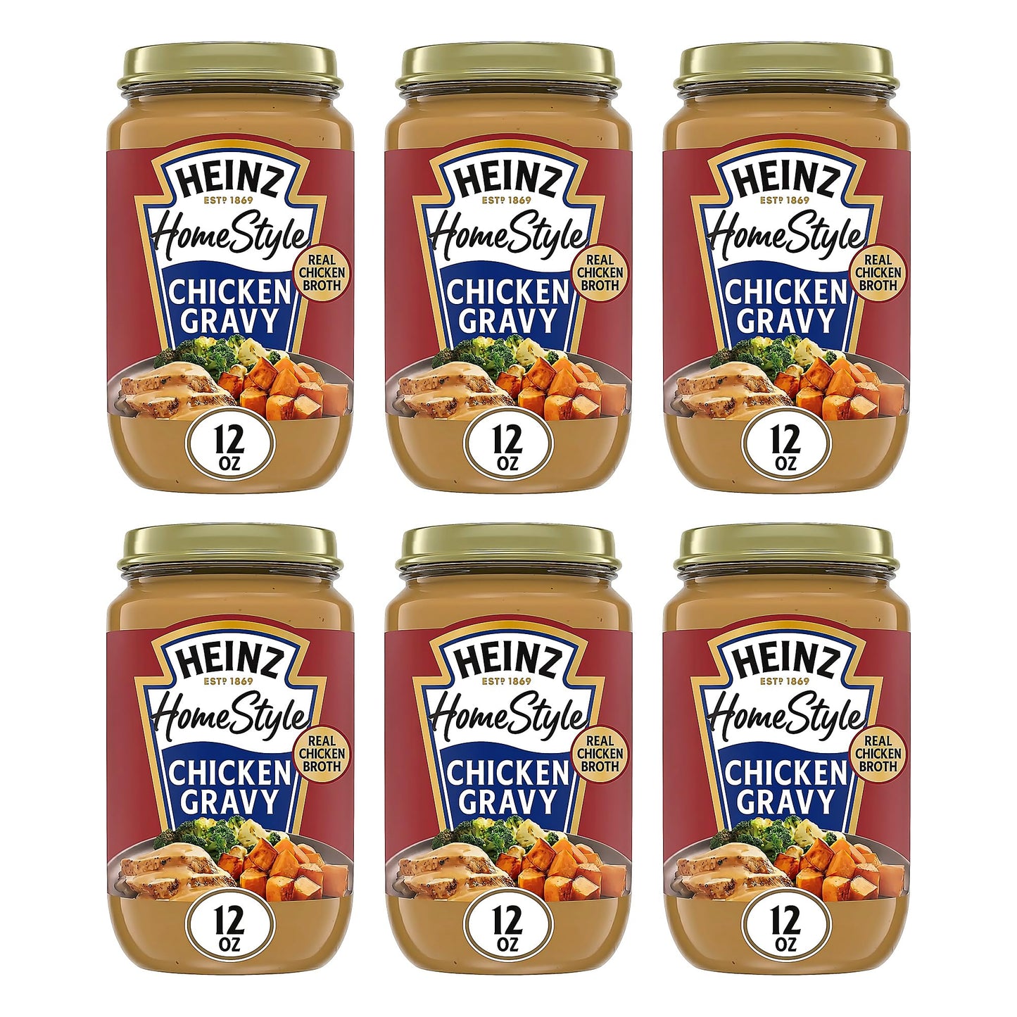 Heinz HomeStyle Classic Chicken Gravy, Savory Poultry Base, Ready to Serve Gravy for Quick Mashed Potatoes and Easy Roast Meals, 12 Ounce (Pack of 6)